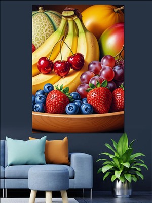 Tablomega Taze Meyve Sepeti ve Vitaminler Dekoratif Kanvas - Mdf Ahşap Tablo