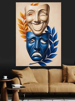 Tablomega Dramatik Gülen ve Ağlayan Maskeler Dekoratif Kanvas - Mdf Ahşap Tablo