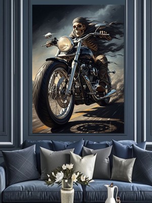 Tablomega Motosiklet Süren Karizmatik Savaşçı Figürü Dekoratif Kanvas - Mdf Ahşap Tablo