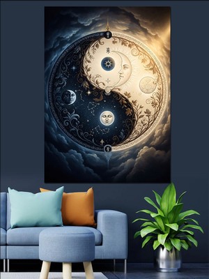 Tablomega Yin Yang Temalı Mistika Gece Dekoratif Kanvas - Mdf Ahşap Tablo