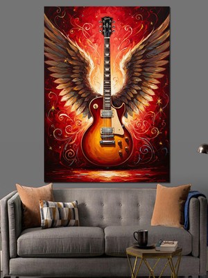 Tablomega Kanatlı Elektro Gitar Sanat Tablosu Dekoratif Kanvas - Mdf Ahşap Tablo