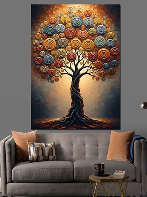 Tablomega Altın Meyvelerden Oluşan Hayat Ağacı Dekoratif Kanvas - Mdf Ahşap Tablo