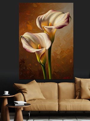 Tablomega Zarif Vazoda Beyaz Gala Çiçekleri Dekoratif Kanvas - Mdf Ahşap Tablo