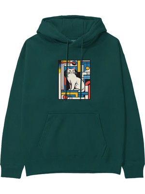 The Lucid Lab Bauhaus Cat Hoodie - Koyu Yeşil