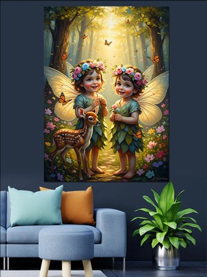 Tablomega Çiçek Çocuklar Mistik Bahçe Dekoratif Kanvas - Mdf Ahşap Tablo