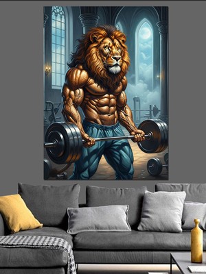 Tablomega Halter Kaldıran Aslan Dekoratif Kanvas - Mdf Ahşap Tablo