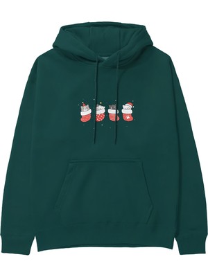 The Lucid Lab Christmas Stocking Cats Hoodie - Koyu Yeşil