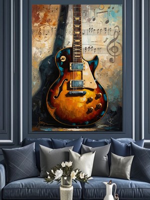 Tablomega Nota Yazılı Klasik Akustik Gitar Dekoratif Kanvas - Mdf Ahşap Tablo