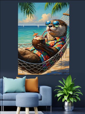 Tablomega Kokteyl Içen Havalı Susamuru Portresi Dekoratif Kanvas - Mdf Ahşap Tablo