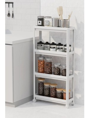 Deyhome Tekerlekli Dikdörtgen 4 Katlı Raf Ünitesi – Banyo & Mutfak Düzenleyici Organizer