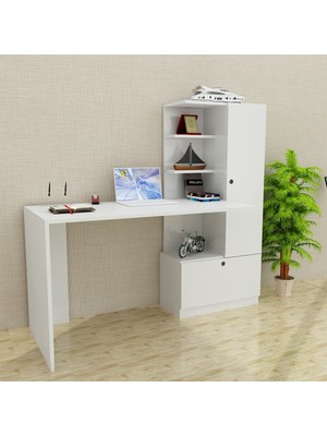 Dekorister Merinos Kitaplıklı Çalışma Masası Beyaz-ceviz