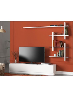Dekorister Ahenk Duvar Raflı Tv Ünitesi Beyaz