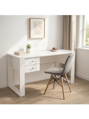 Dekorister Lord Beyaz Çalışma Masası - Çekmeceli Bilgisayar ve Ofis Masası