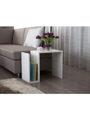 Dekorister Yosun Yan Sehpa Beyaz