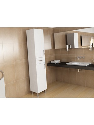 Dekorister Selin Beyaz Banyo Boy Dolabı - 2 Kapaklı 1 Çekmeceli Çok Amaçlı Kiler ve Deterjan Dolabı