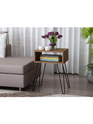 Dekorister Tuana Metal Ayaklı Yan Sehpa Ceviz