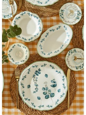 Bella Maison Ocaliptus 26 Parça 6 Kişilik Desenli Kahvaltı Takımı Yeşil Porselen Özellikli