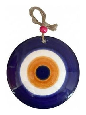 River El Yapımı Seramik Nazar Boncuğu – 8cm Duvar ve Kapı Süsü, Jüt Ipli Otantik Asılı Dekorasyon, Geleneksel Koruyucu Tılsım