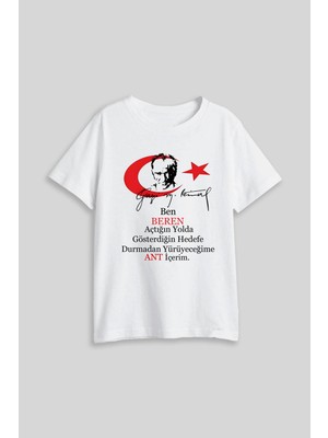 Shain Kişiye Isme Özel 23 Nisan Çocuk Bayramı Atatürk Baskılı Erkek Kız Çocuk Beyaz Tişört T-Shirt