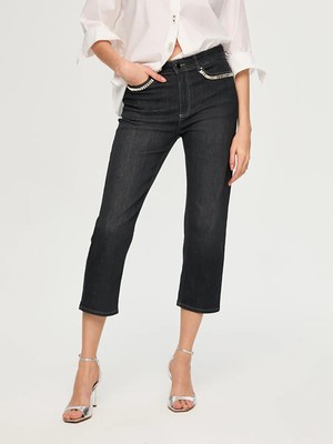 Faik Sönmez Cebi Taş Süslemeli Starıght Fıt Jean Capri S26JCP001