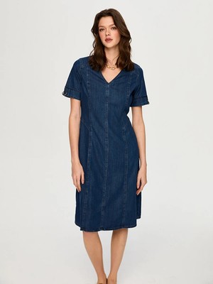 Faik Sönmez Kolları Metal Halka Detaylı Liyoselli Jean Elbise S26JEL001