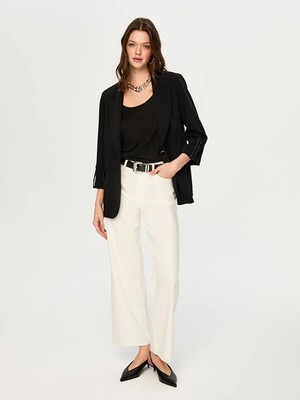 Faik Sönmez Kol Manşet ve Cebi Trok Şerit Detaylı 3/4 Kol Ceket S26CKT040