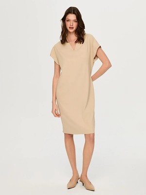 Faik Sönmez Beli Büzgü Detaylı V Yaka Kısa Kol Elbise S26ELB030