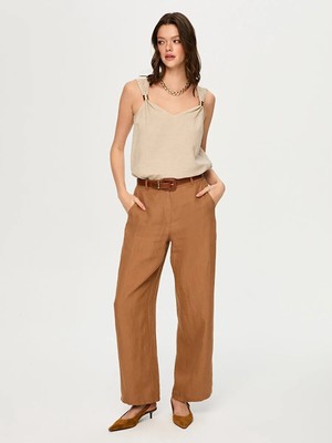 Faik Sönmez Wide Leg Fit %100 Keten Pantolon S26PNT010