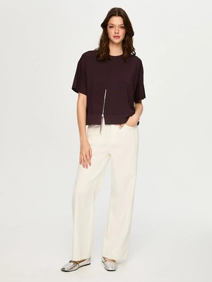 Faik Sönmez Fermuar Detaylı Yuvarlak Yaka Kısa Kol T-Shırt S26TSH058