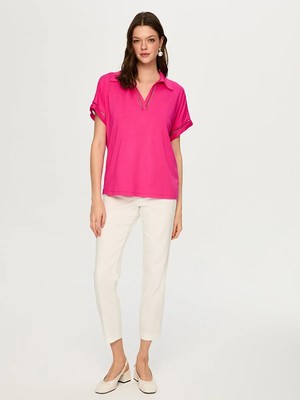 Faik Sönmez Delik Işi Nakış Detaylı Polo Yaka Kısa Kol T-Shırt S26TSH074