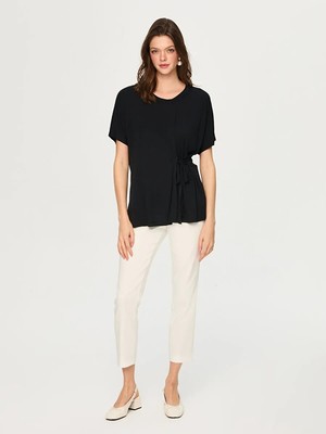 Faik Sönmez Beli Bağcık Detaylı Yuvarlak Yaka Modallı Tunik T-Shırt S26TSH077