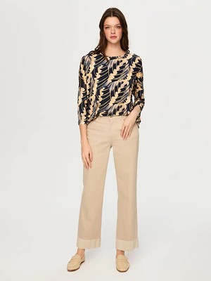 Faik Sönmez Yaprak Desen Yuvarlak Yaka 3/3 Kol Tshirt S26TSH099