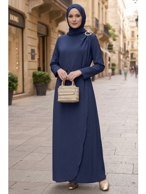 İlkimay.com Sueda Tokalı Tesettür Elbise 1699 - Lacivert