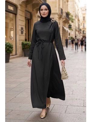 İlkimay.com Sueda Tokalı Tesettür Elbise 1699 - Siyah
