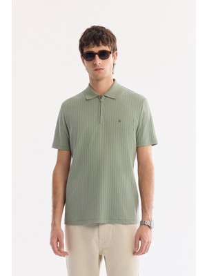 AVVA Erkek Mint Kıvrılmaz Polo Yaka Fermuarlı %100 Pamuk Regular Fit T-Shirt A61Y1038