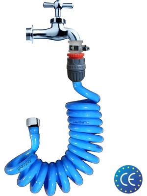 Plasyay Spiral Wc Banyo Balkon Yıkama Hortum Seti Duvar Sabitlemeli 2.5 Metre Mavi