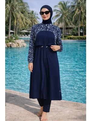 Tesmay Büyük Beden Seçenekli Fermuarlı Hızlı Kuruyan Kumaş Uzun Kadın Tesettür Mayo 3101