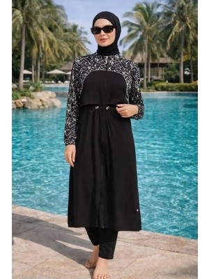 Tesmay Büyük Beden Seçenekli Fermuarlı Hızlı Kuruyan Kumaş Uzun Kadın Tesettür Mayo 3101