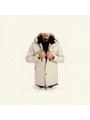 First Stops Erkek Taş Renk Polarlı Su ve Rüzgar Geçirmez Kapüşonlu Kışlık Mont Kaban Parka