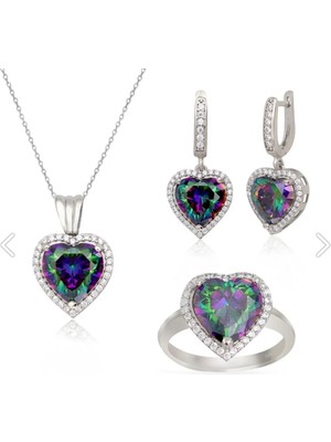Madam Matmazel 925 Ayar Gümüş Kalp Pandora Model Taşlı Kadın Takı Seti - Sevgililer Günü Hediyesi