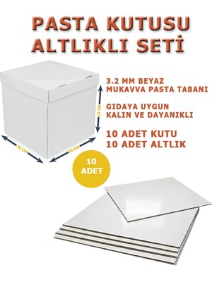 KutuTR 30 x 30 x 20 Pasta Kutu ve Altlık Seti | Beyaz Yaş Pasta Kutusu ve Pasta Altlık Tabanı