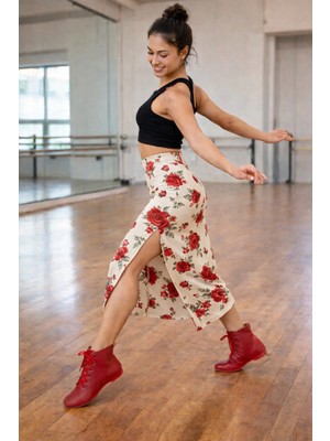 Bitangosu Kırmızı Hakiki Deri Dans Botu- Bağcıklı-Süet Taban - Tüm Danslar Için Uygundur.