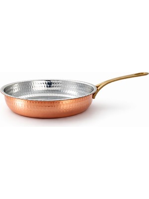 Copper Empire El Yapımı Bakır Tava 22 cm | Kenarı Çentikli Antik Bakır Tava | 750 gr Ultra Kalın Bakır Tava