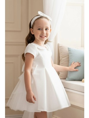 Pamina Kız Bebek Fiyonk Detaylı ve Saç Bandılı Doğum Günü - Partielbisesi 6-24 Ay 36169PR-EKRU