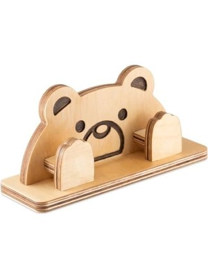 River Angelicart Sevimli Hayvan Tasarımlı Ahşap Gözlük Standı, El Yapımı Masa Aksesuarı, Huş Kontrplak, Doğal Yağlı Cila (Ayıcık)