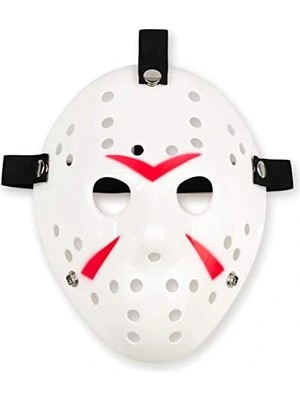 Ne Verelim Size Buğz Beyaz Kırmızı Çizgili Tam Yüz Hokey Maskesi