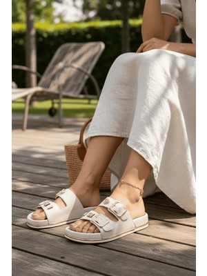 Perla Kadın Ortopedik Taban Çift Tokalı Konfor Terlik - Şık ve Rahat Günlük Kullanım