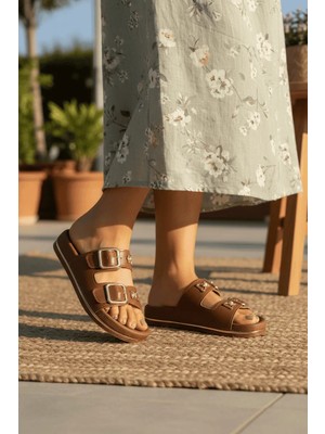 Perla Kadın Ortopedik Taban Çift Tokalı Konfor Terlik - Şık ve Rahat Günlük Kullanım