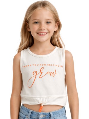 Nk Kids Kız Çocuk Grow Baskılı Ekru Turuncu Crop Atlet T-Shirt – Pamuklu Yumuşak Kumaş