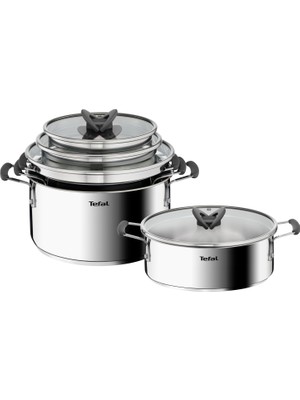 Tefal Optispace 8 Parça Çelik Tencere Seti İndüksiyon Uyumlu Gümüş Renkli Ergonomik Tasarım